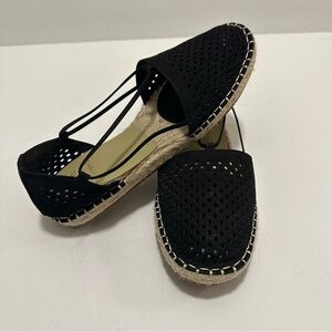 Eileen Fisher Lee Perforated Suede Flat Espadrilles Black Size 8.5